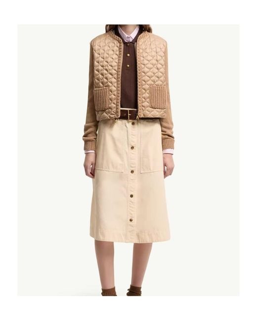Moncler Natural Geometric-Quilted Padded Zip-Up Cardigan