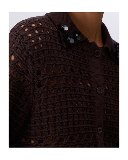 Liu Jo Brown Openwork Embellished Knitted Top