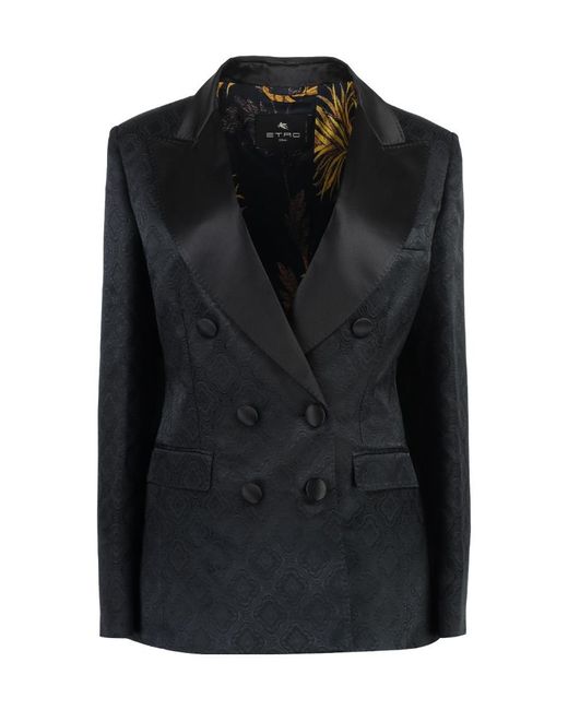Etro Black Patterned Jacquard Double-Breasted Blazer