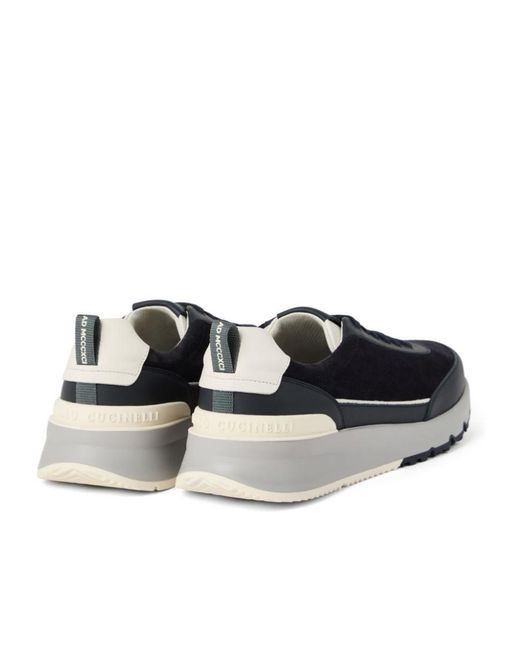 Brunello Cucinelli Blue Logo Embossed Lace-Up Sneakers for men