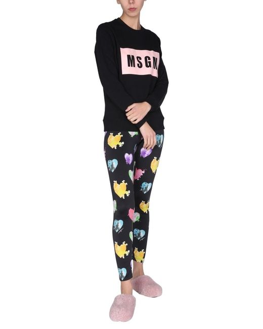 MSGM Black Logo-Print Crew Neck Sweatshirt