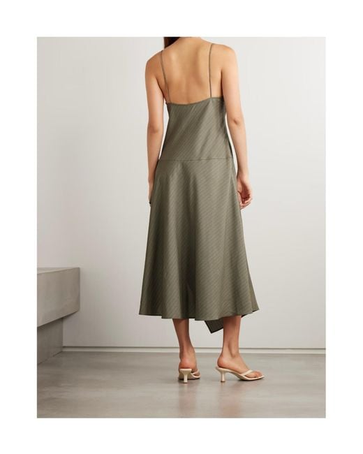 St. Agni Natural Paneled Asymmetric Pinstriped Cotton-Blend Twill Dress