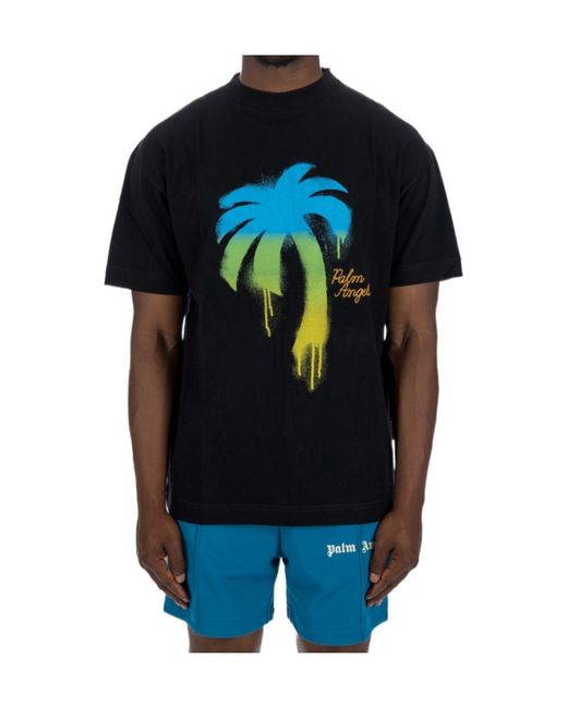 Palm Angels Black Palm Tree Printed Crewneck T-Sihrt for men