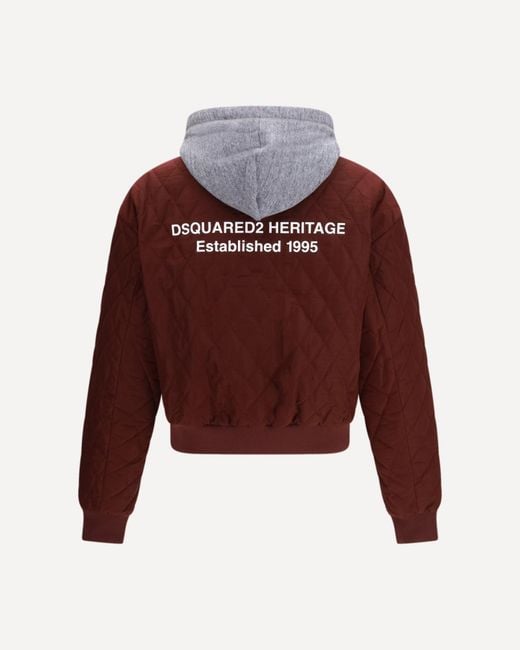 DSquared² Red Heritage Quilted Bomber Jacket for men