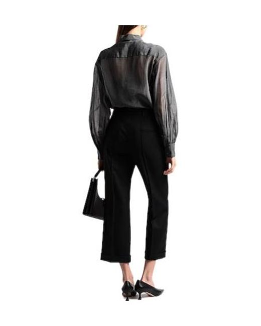 Saint Laurent Black Solid Wool Straight-Leg Trousers