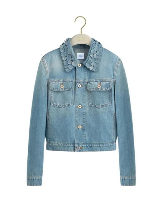 Dior Blue Iviera Cropped Jacket With Embroidered Collar