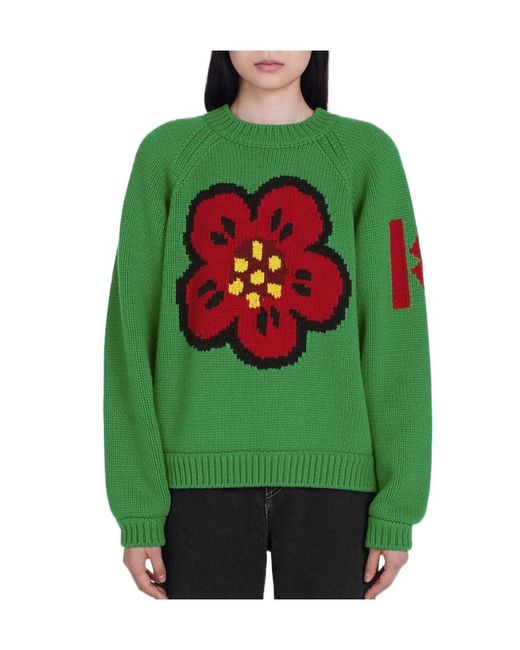 KENZO Green 'Varsity' Merino Wool Jumper