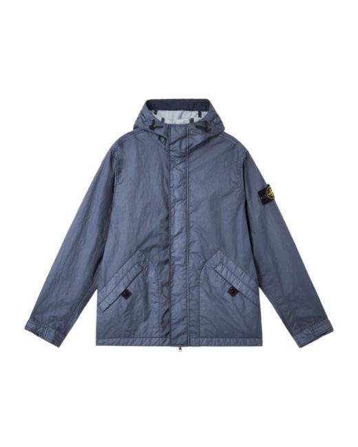 Stone Island Blue Breathable Waterproof Hooded Jacket for men