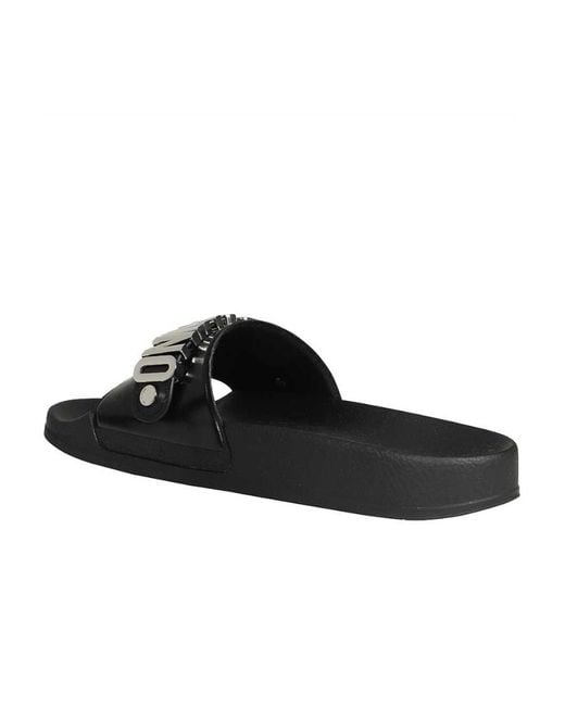 Moschino Black Logo-Plaque Open-Toe Slides for men