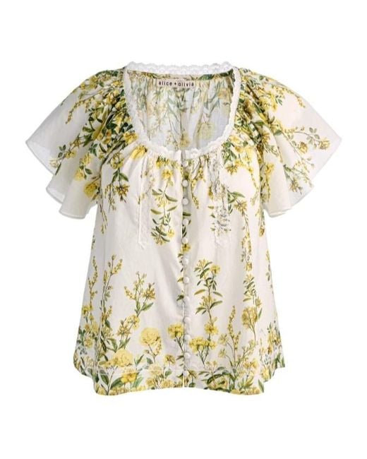Alice + Olivia White Alice Olivia Odette Flutter Sleeved Top