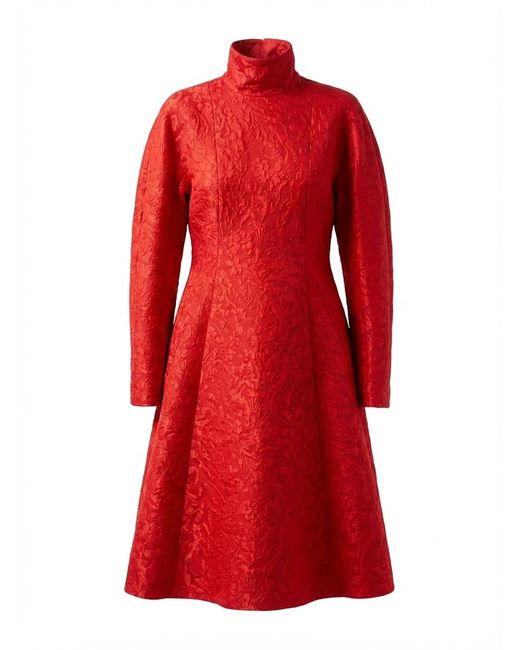 Gucci Women's Red Floral Wool Brocade Dress