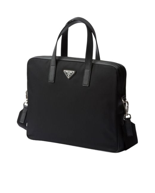 Prada Black Re-Nylon Logo-Triangle Zip-Up Briefcase for men