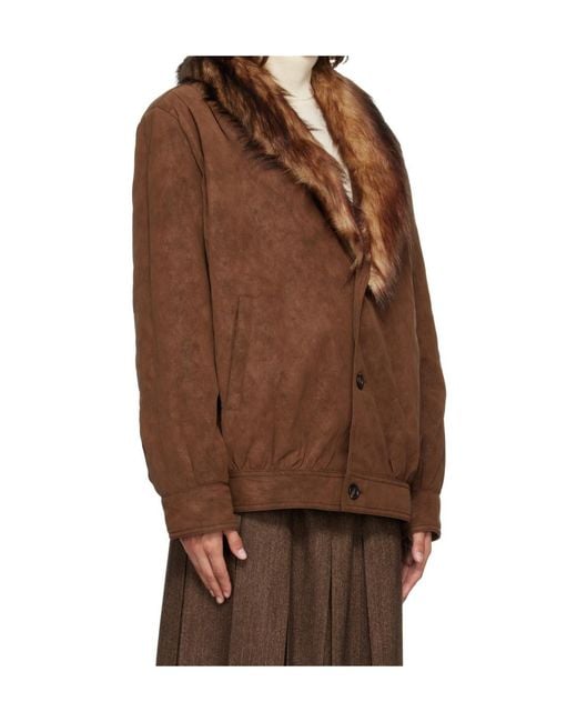 MM6 by Maison Margiela Brown Faux-Fur Collar Sports Jacket