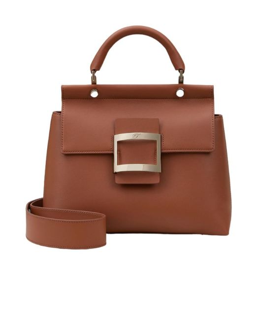 Roger Vivier Brown Viv' Cabas Metal Buckle Bag