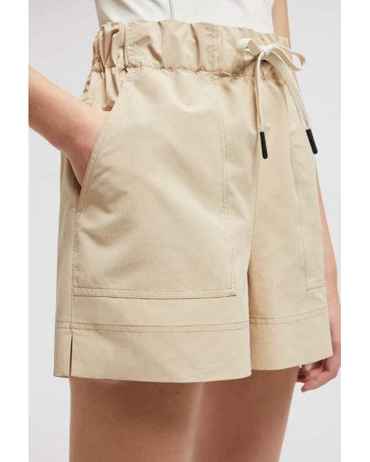 Moncler Natural Grenoble Logo Patch Drawstring Shorts