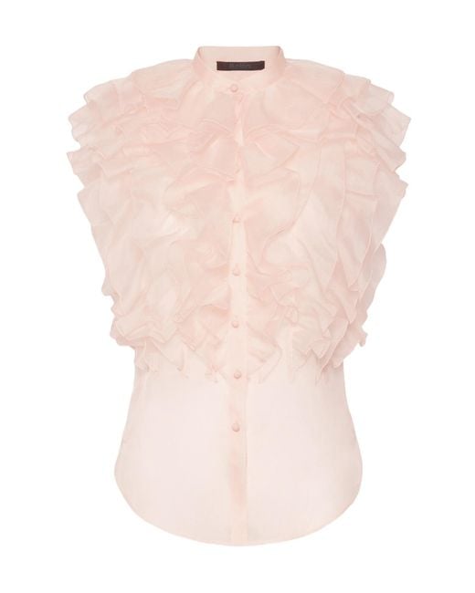 Max Mara Pink Silk Ruffled Blouse