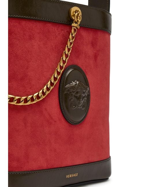 Versace Red Chain Small Leather And Suede Bucket Bag