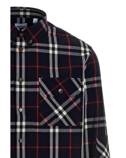 Burberry Blue Check-Print Button-Down Shirt for men