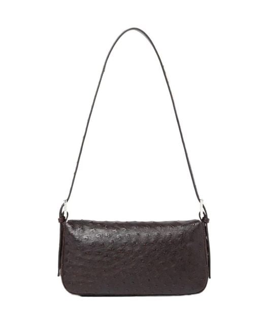 Fendi Black Baguette 26424 Dark Ostrich Leather Bag