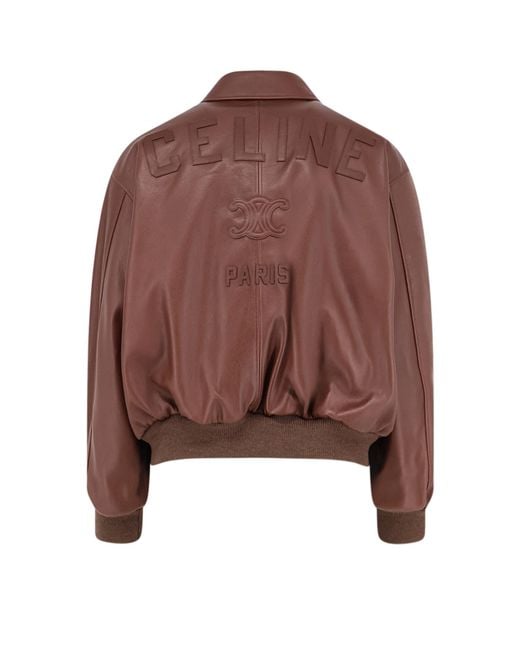 Céline Brown Collared Long-Sleeved Leather Jacket for men
