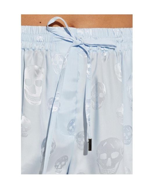 McQueen Blue Skull-Motif Drawstring Shorts
