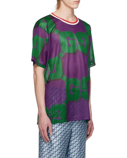 Gucci Green All-Over Perforated Graphic Printed T-Shirt for men