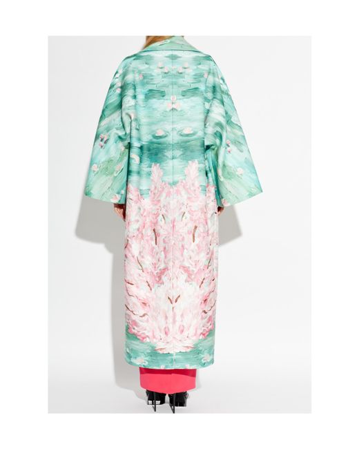 Balmain Blue Floral Motif Printed Long Coat