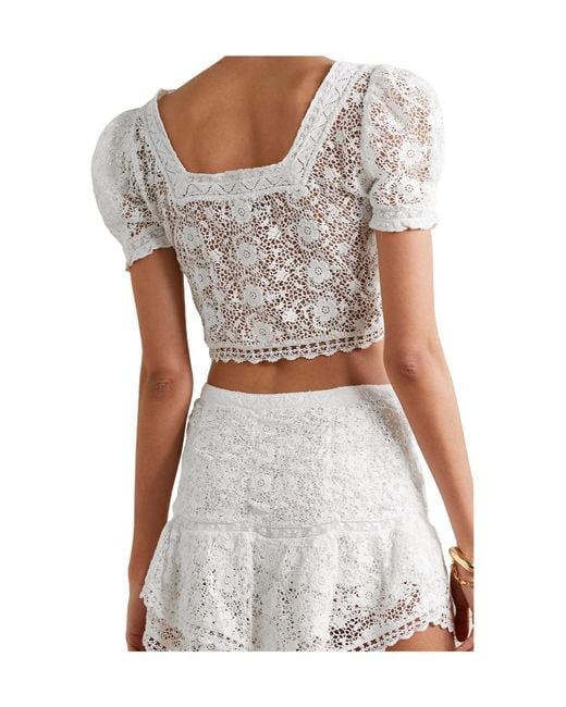 LoveShackFancy White Carmeline Lace-Trimmed Cropped Top