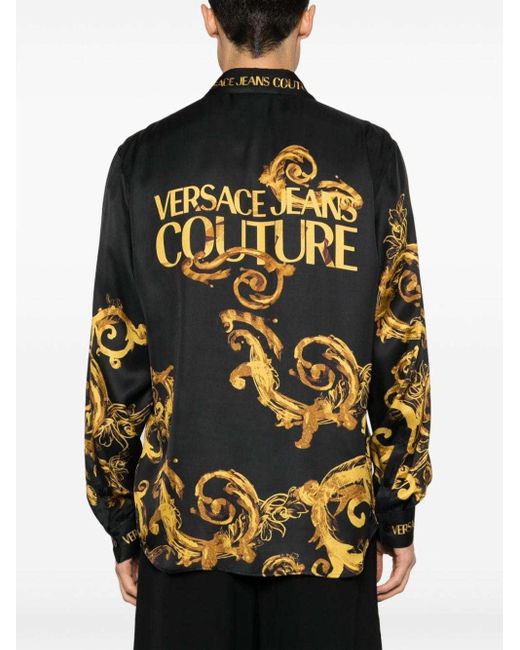 Versace Jeans Black Watercolour Couture-Print Shirt for men