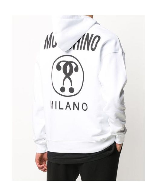 Moschino White Double Question Mark Logo-Print Hoodie for men