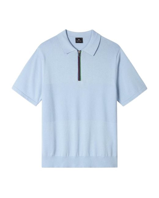 Paul Smith Blue Light 'Sports Stripe' Zip Neck Polo Shirt for men