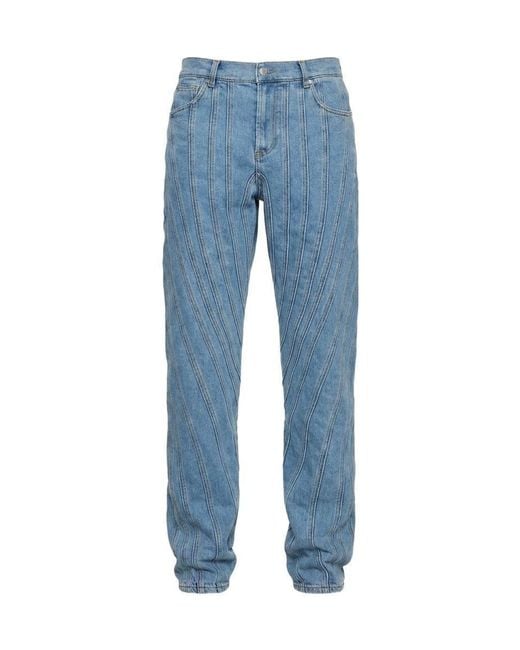 Mugler Blue Embossed Patch Denim Jeans for men