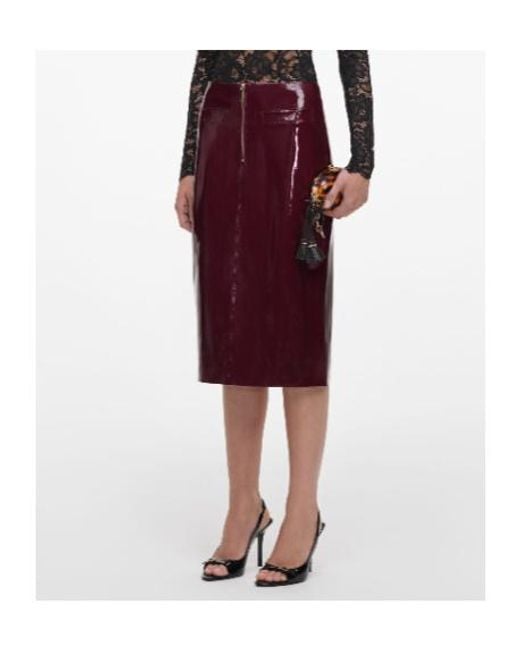 Self-Portrait Red Faux Leather Skirt