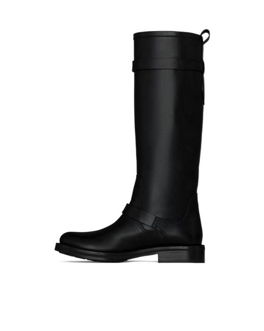 Saint Laurent Black River Round Toe Buckled Boots