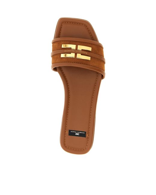 Elisabetta Franchi Brown Logo Plaque Slip-On Slides