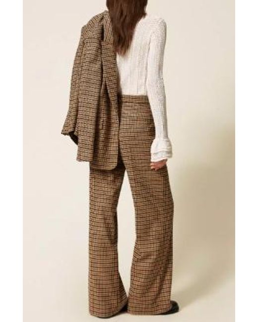Twinset Brown Checked Wide-Leg Pants