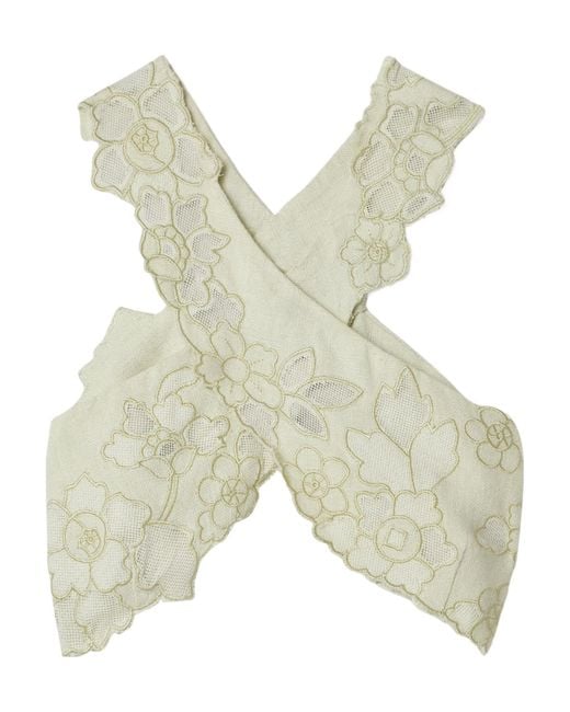 Cult Gaia Natural Matias Cropped Embroidered Top