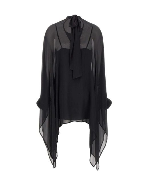 P.A.R.O.S.H. Black Semi-Sheer Draped-Sleeved Tunic