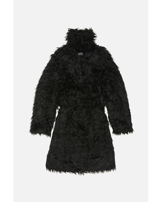 Acne Black Faux Fur Belted Coat