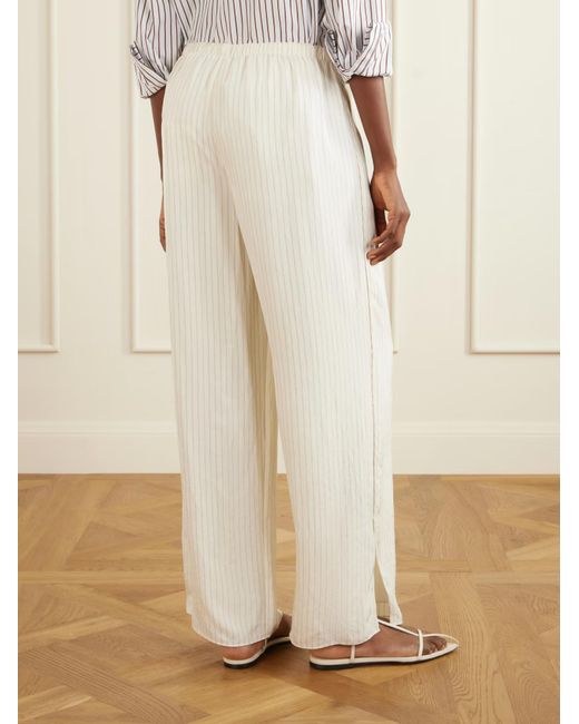 Theory White Striped Woven Wide-Leg Pants