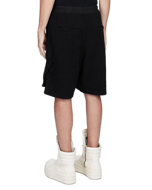 Rick Owens Black Cargobela Drawstring Cargo Shorts for men
