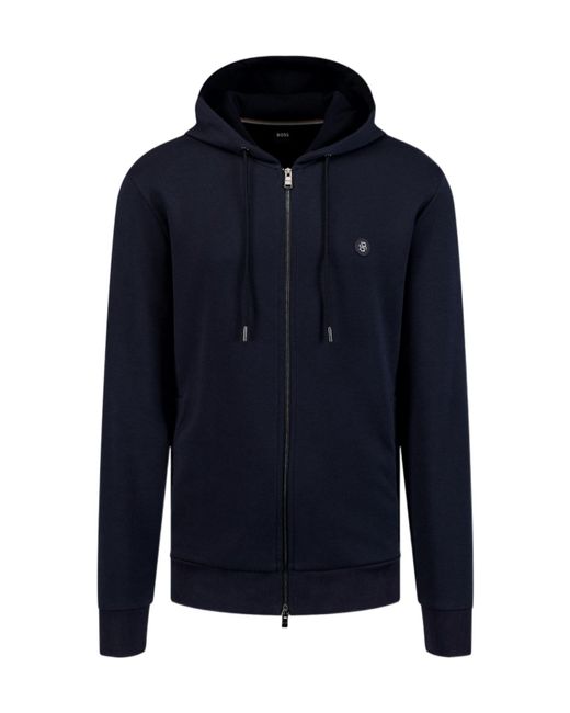 Boss Blue Boss Logo Patch Zipped Hoodie for men