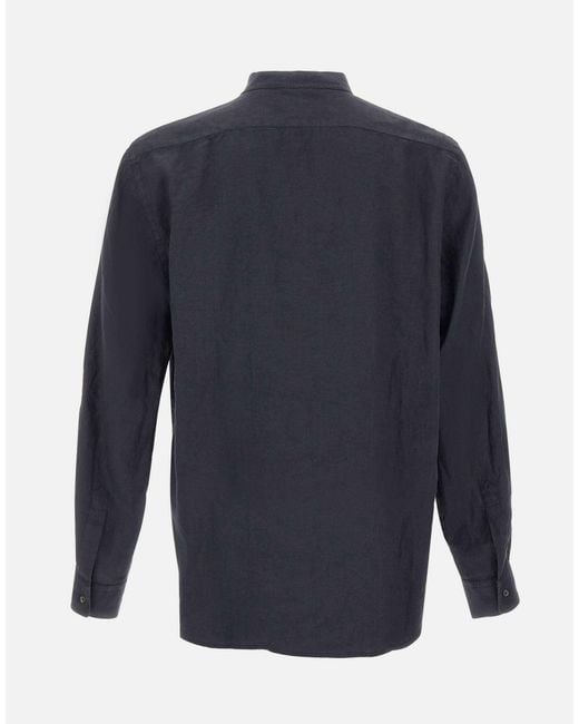 Aspesi Blue Bruce Band-Collar Shirt for men