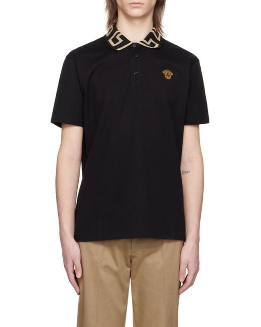 Versace Black 'Greca' Polo Shirt for men