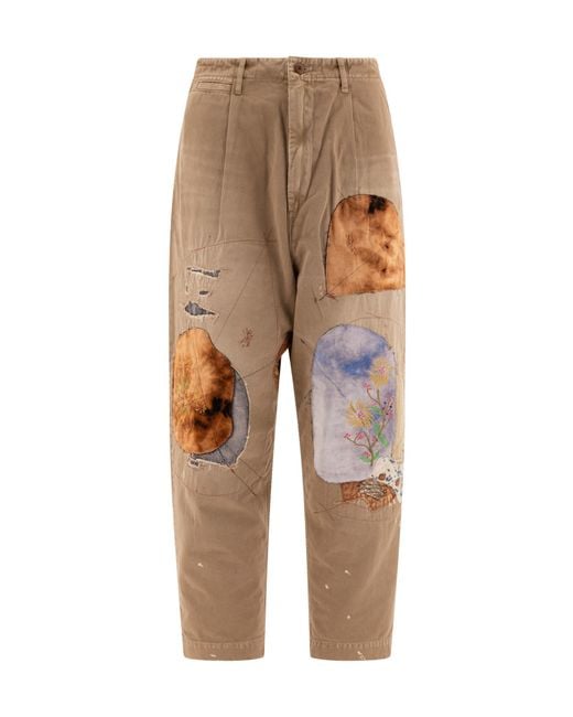 Kapital Natural Katsuragi Patchwork Distressed Tapered Trousers for men