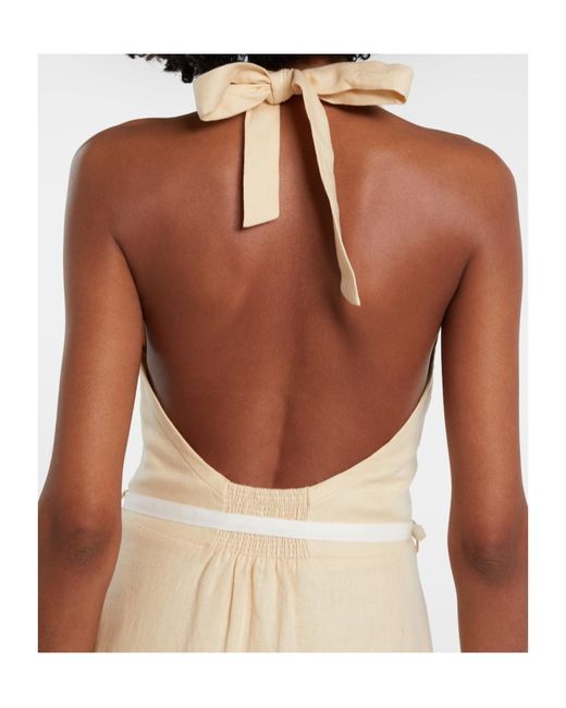 Posse Natural Pamela Halterneck Linen Midi Dress
