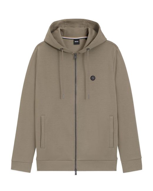 Boss Gray Boss Logo Patch Zipped Hoodie for men