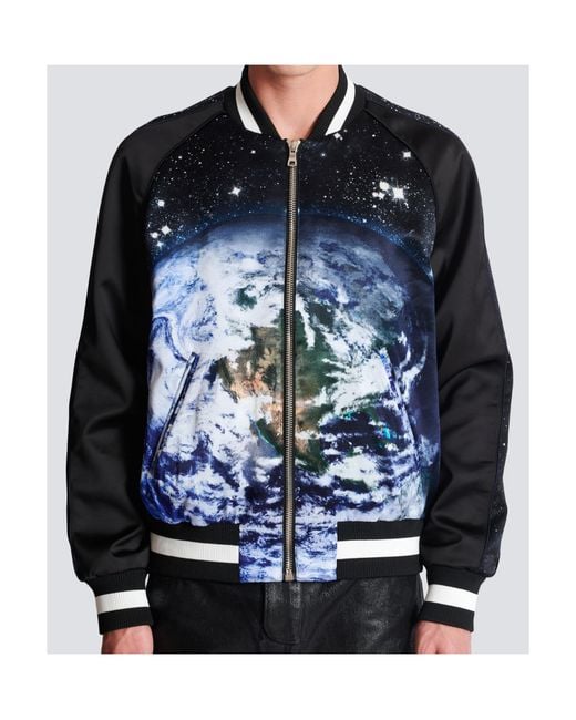 Balmain Blue Printed Bomber Jacket for men