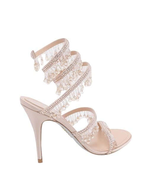 Rene Caovilla White René Caovilla Embellished Ankle-Strap Sandals