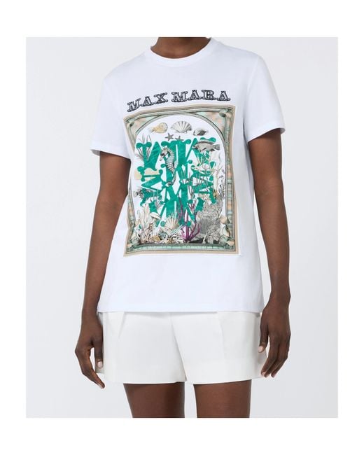 Max Mara White Spadino Graphic Printed Jersey T-Shirt